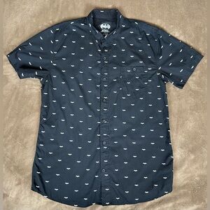 Batman Novelty Shirt Men’s L Black Button-Up Short Sleeve White Logo DC Comics